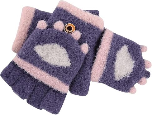 Kids Fingerless Gloves, Thick Knitted Half Finger Mittens with Flip Top, Faux Mink Winter Gloves for Boys Girls, Warm Cute Handwear for Writing and Daily Wear in Kuwait