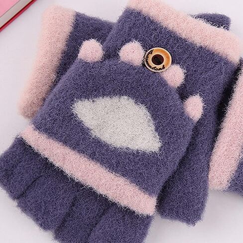 Kids Fingerless Gloves, Thick Knitted Half Finger Mittens with Flip Top, Faux Mink Winter Gloves for Boys Girls, Warm Cute Handwear for Writing and Daily Wear in Kuwait