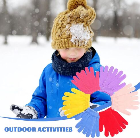 6 Pairs Finger Mittens, Thickened Warm Finger Gloves with Velvet and Acrylic Yarn, Comfortable Winter Gloves for Suitable for Indoor and Outdoor Activities in Kuwait