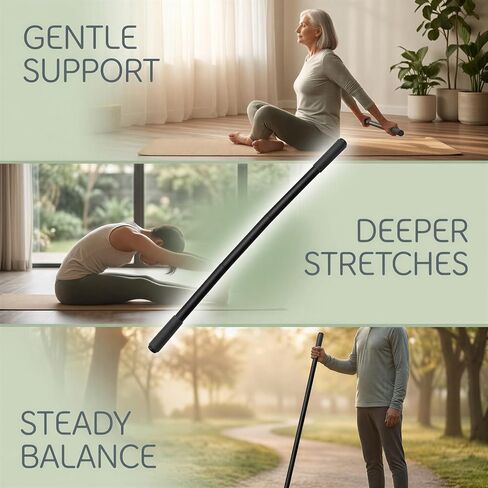 Yoga Stick, 5 ft Adjustable Aluminum Stretching Bar, Portable Fitness Pole with Comfortable Foam Handles for Physical Rehabilitation, Body Shaping, Flexibility, Mobility and Balance Training in Kuwait