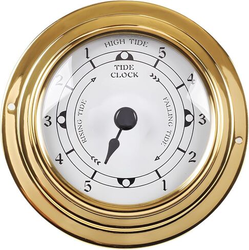Brass Nautical Tide Clock, 3.85 in / 98 mm, High Low Tide Display, Clear Glass Face, Robust Brass Color Finish, for Coastal Home Office Decor in Kuwait
