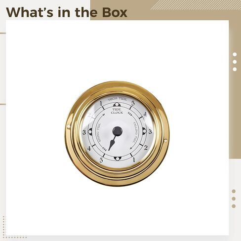 Brass Nautical Tide Clock, 3.85 in / 98 mm, High Low Tide Display, Clear Glass Face, Robust Brass Color Finish, for Coastal Home Office Decor in Kuwait