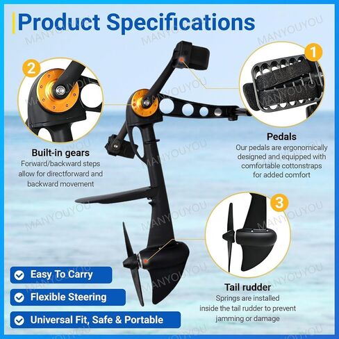 Foot Operated Kayak, 10:1 Gear Ratio, 200kg Max Load, 5-8 Km/H Speed, 7kg Thickened Aluminum Alloy, Waterproof Anti-Corrosion, Universal Fit for Inflatable & Hard Shell Paddle Board in Kuwait