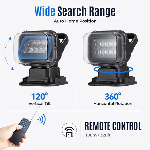 Remote LED Spotlight for Truck & Boat, 360° Rotating Auto-Reset Marine | 6 Strong Magnets, Wireless Remote( NO Batteries ), Waterproof LED Work Light 12V-24V for Offroad, Hunting, Camping, Rescue in Kuwait