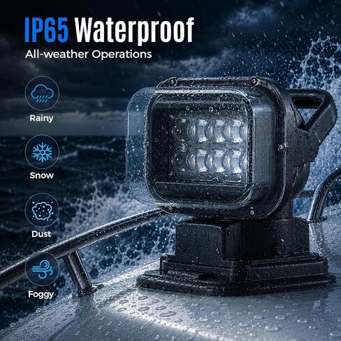 Remote LED Spotlight for Truck & Boat, 360° Rotating Auto-Reset Marine | 6 Strong Magnets, Wireless Remote( NO Batteries ), Waterproof LED Work Light 12V-24V for Offroad, Hunting, Camping, Rescue in Kuwait
