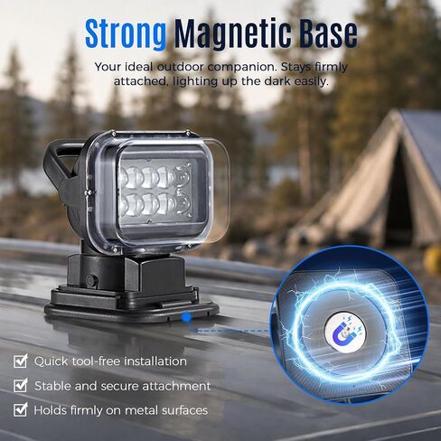 Remote LED Spotlight for Truck & Boat, 360° Rotating Auto-Reset Marine | 6 Strong Magnets, Wireless Remote( NO Batteries ), Waterproof LED Work Light 12V-24V for Offroad, Hunting, Camping, Rescue in Kuwait