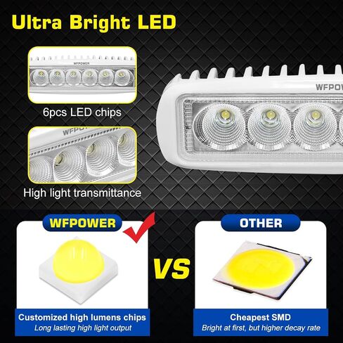 WFPOWER ضوء القارب 2 حزمة، أضواء LED البحرية للماء، 6 بوصة سطح السفينة ضوء الفيضانات لملحقات القوارب شاحنة صيد عائمة SUV ATV 12V أبيض in Kuwait