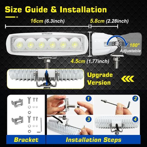 WFPOWER ضوء القارب 2 حزمة، أضواء LED البحرية للماء، 6 بوصة سطح السفينة ضوء الفيضانات لملحقات القوارب شاحنة صيد عائمة SUV ATV 12V أبيض in Kuwait