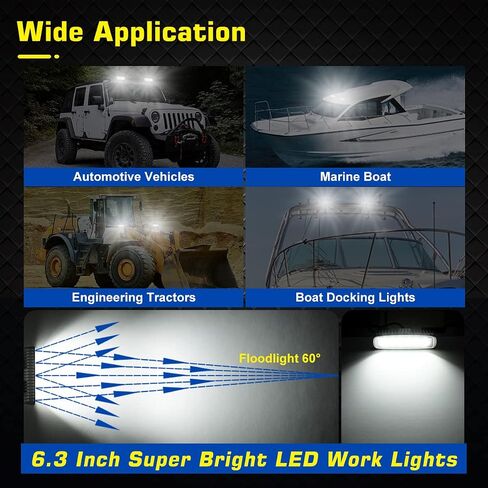WFPOWER ضوء القارب 2 حزمة، أضواء LED البحرية للماء، 6 بوصة سطح السفينة ضوء الفيضانات لملحقات القوارب شاحنة صيد عائمة SUV ATV 12V أبيض in Kuwait