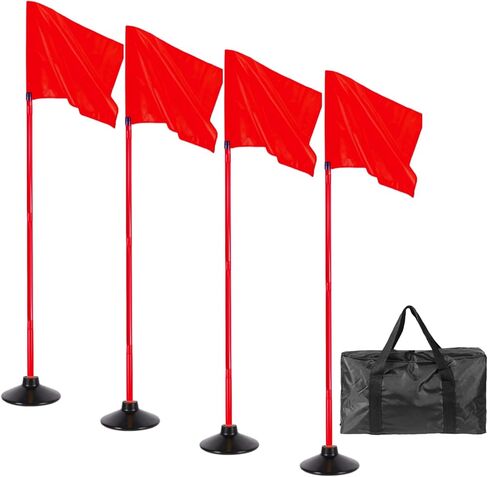 5FT Corner Flags for Soccer Field Set of 4 with Round Rubber Bases & Storage Bag, Adjustable Speed and Agility Training Equipment/Poles(Red) in Saudi Arabia