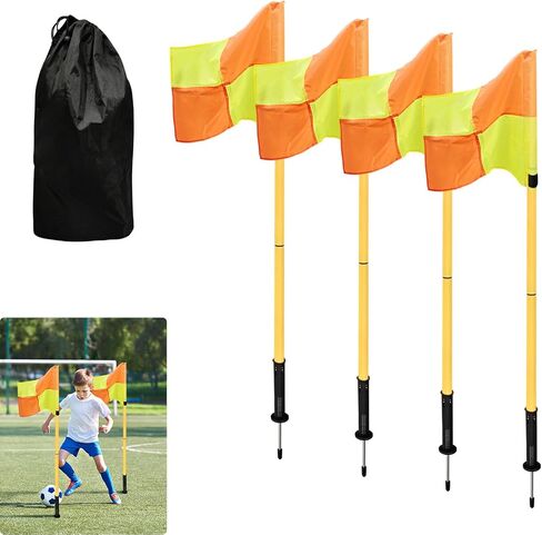 Soccer Corner Flags Set of 4, 5FT Training Poles for Soccer Field, Portable Corner Flag Poles for Speed & Agility Training, Outdoor Field & Turf Equipment with Carry Bag in Saudi Arabia