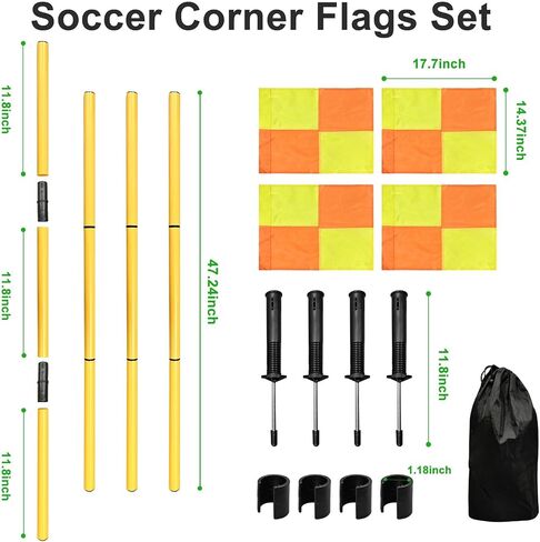 Soccer Corner Flags Set of 4, 5FT Training Poles for Soccer Field, Portable Corner Flag Poles for Speed & Agility Training, Outdoor Field & Turf Equipment with Carry Bag in Saudi Arabia