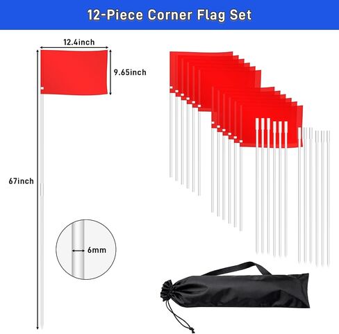 12 Pack Soccer Corner Flags- Portable 67 Inch Fiberglass Corner Flag Set with Carry Bag for Soccer Field, Football Match Field Marker Flag Poles Agility Training Practice Equipment for Outdoor Sports in Saudi Arabia