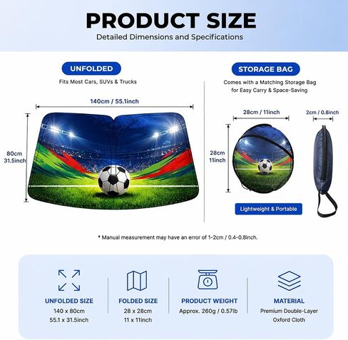 Premium Soccer Car Windshield Sun Shade for BMW Z4 M, Foldable Ultra-Density Double-Layer Oxford Fabric Front Window Cover, 55" x 31" in Saudi Arabia