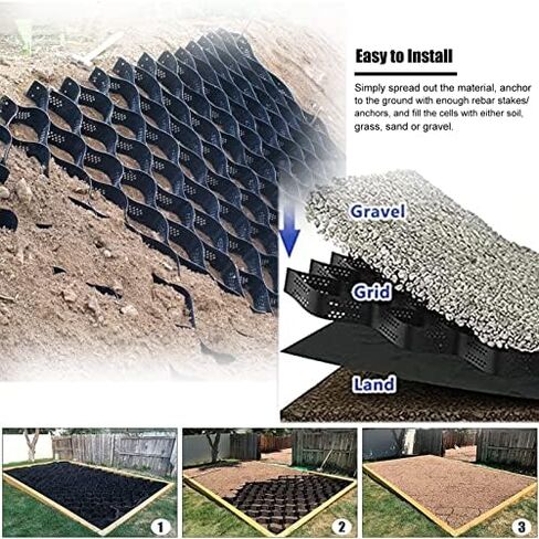 Shed Base Plastic Grid,Heavy-Duty Geogrid Ground Grid 2x10M Honeycomb Grass Grids for Driveways Landslide Protection Gravel Board System Kit S for Soil Stabilization(2x3M/6.6x9.8FT) in Kuwait
