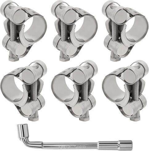 6 قطع مشابك خرطوم T-Bolt، 304 مشابك أنابيب شديدة التحمل من الفولاذ المقاوم للصدأ قابلة للتعديل، نطاق عمل 23-25 ​​مم لخرطوم 0.9 بوصة - 1 بوصة، استخدام السيارات والصناعي مع مفتاح ربط in Kuwait