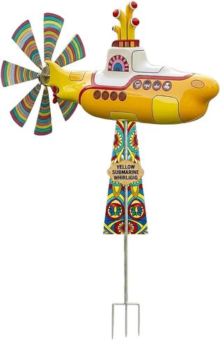 Yellow Submarine Wind Spinner, Metal Submarine Wind Spinner with Colorful Rotating Blades, Garden Submarine Wind Sculpture Decor Stake Ornament for Yard Patio Lawn Outdoor Decoration in Kuwait