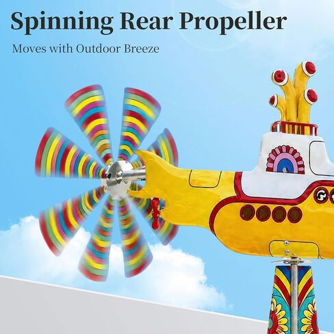 Yellow Submarine Wind Spinner, Metal Submarine Wind Spinner with Colorful Rotating Blades, Garden Submarine Wind Sculpture Decor Stake Ornament for Yard Patio Lawn Outdoor Decoration in Kuwait