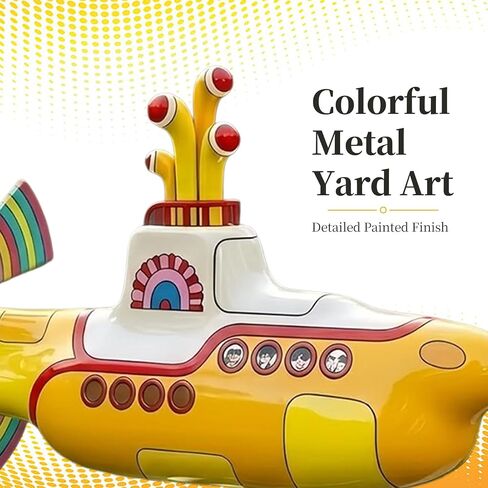 Yellow Submarine Wind Spinner, Metal Submarine Wind Spinner with Colorful Rotating Blades, Garden Submarine Wind Sculpture Decor Stake Ornament for Yard Patio Lawn Outdoor Decoration in Kuwait
