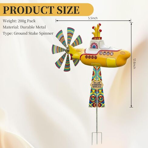 Yellow Submarine Wind Spinner, Metal Submarine Wind Spinner with Colorful Rotating Blades, Garden Submarine Wind Sculpture Decor Stake Ornament for Yard Patio Lawn Outdoor Decoration in Kuwait