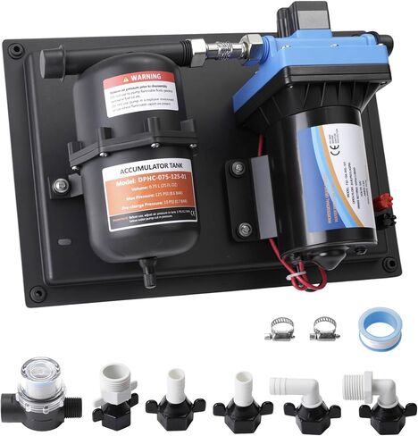 مضخة مياه RV ونظام خزان تراكم - 12 فولت تيار مستمر 5.5GPM 55PSI، 0.75 لتر 125PSI خزان تراكم مضغوط مسبقًا، مضخة مياه هادئة لتطبيقات RV، البحرية، القوارب، خارج الشبكة in Kuwait