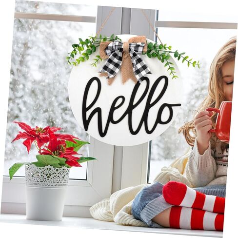 HOOTNEE Handmade Wooden Front Door Decor Eucalyptus Leaf Hanging Sign for House in Kuwait