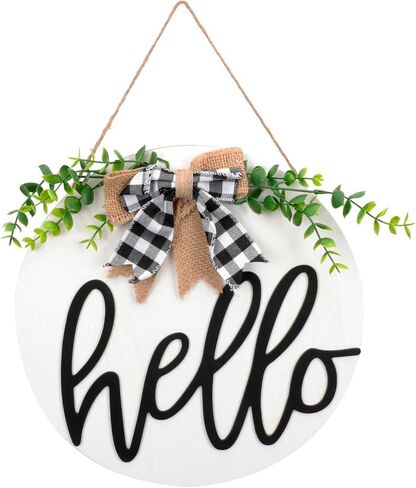 HOOTNEE Handmade Wooden Front Door Decor Eucalyptus Leaf Hanging Sign for House in Kuwait
