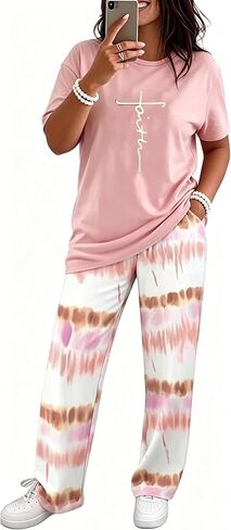 Batehif Plus Size Lounge Pajamas Set for Womens 2 Pieces Sweatsuit Matching Loungewear Travel Outfitss in Kuwait