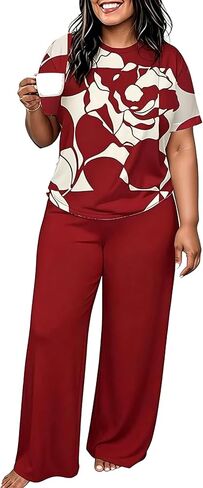 Batehif Plus Size Lounge Pajamas Set for Womens 2 Pieces Sweatsuit Matching Loungewear Travel Outfitss in Kuwait