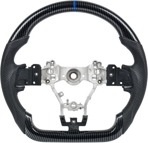 عجلة قيادة من ألياف الكربون الحقيقية لسوبارو امبريزا WRX & STI 2015-2021 هيكل VA، نمط JDM مسطح من الأسفل بشريط أحمر غير قابل للانزلاق ومقابض من جلد نابا المثقوب، ملاءمة OEM وترقية الاستبدال الداخلي in Kuwait
