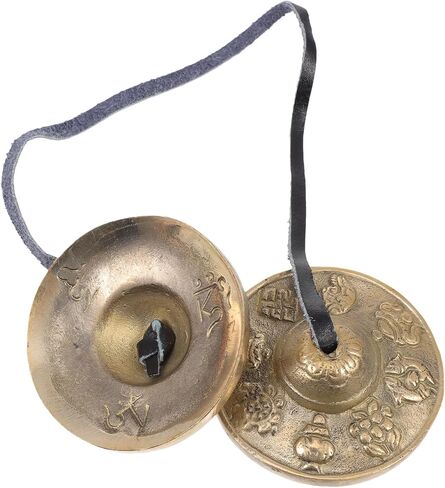 Alasum Handmade Brass Meditation Cymbal Bell with Eight Treasure Auspicious Pattern Musical Instrument for Yoga Practice and Mindfulness Includes Storage Bag Clear High-pitched Sound for in Kuwait