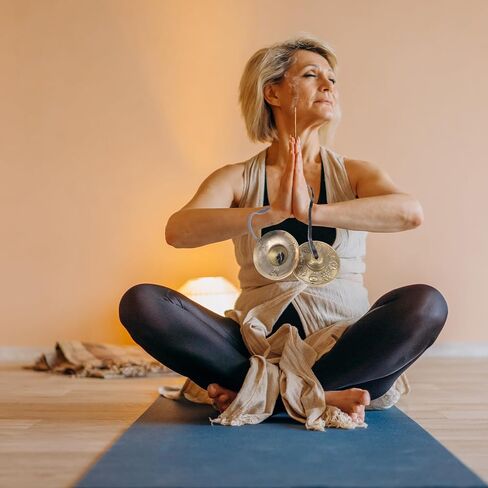 Alasum Handmade Brass Meditation Cymbal Bell with Eight Treasure Auspicious Pattern Musical Instrument for Yoga Practice and Mindfulness Includes Storage Bag Clear High-pitched Sound for in Kuwait