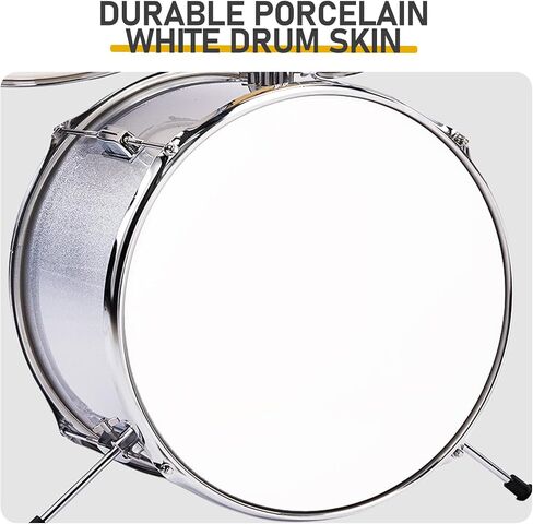 14 inch x 10 inch 5 Piece Junior Kids Drum Set Kit with Pedal Drum Stick Wrench Drum Stool Silver Complete Beginner Musical Instrument Percussion Bundle in Kuwait