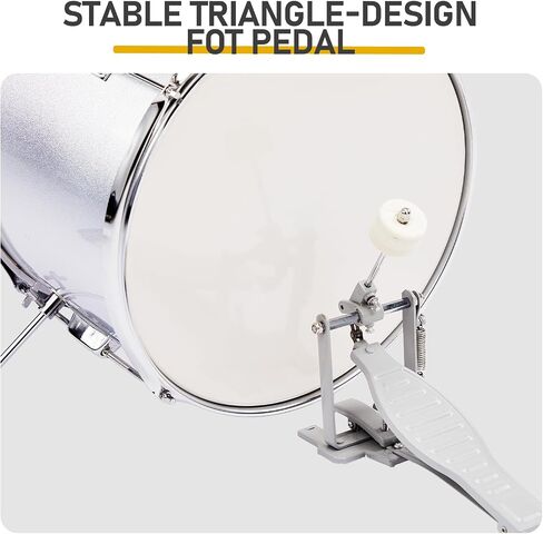 14 inch x 10 inch 5 Piece Junior Kids Drum Set Kit with Pedal Drum Stick Wrench Drum Stool Silver Complete Beginner Musical Instrument Percussion Bundle in Kuwait