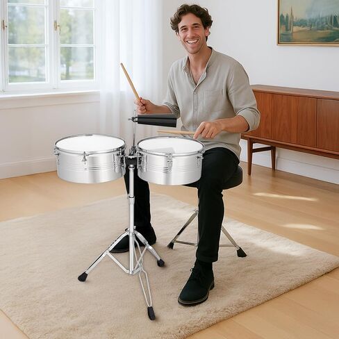 مجموعة طبول Timbales مقاس 13 بوصة و14 بوصة مع حامل عالي التحمل وجرس البقر لأداء فرقة السالسا للموسيقى اللاتينية in Kuwait