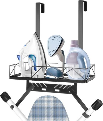 Ironing Board Hanger, Metal Over The Door or Wall Mounted Ironing Board Caddy, Ironing Board Storage Shelf with Adjustable Hooks for Laundry Room, Living Room, Bathroom (White) in Kuwait