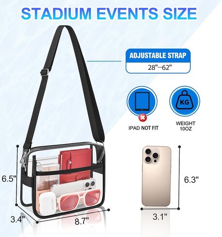تمت الموافقة على استاد Busiuw Clear Bag لمناسبات الاستاد وحقائب اليد والمحفظة الصغيرة لمحبي الرياضة النسائية in Kuwait