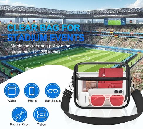 تمت الموافقة على استاد Busiuw Clear Bag لمناسبات الاستاد وحقائب اليد والمحفظة الصغيرة لمحبي الرياضة النسائية in Kuwait