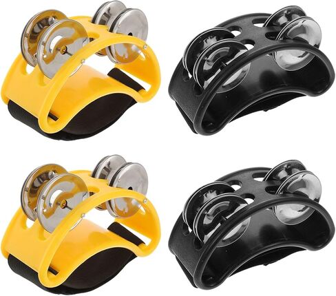 ERINGOGO 4pcs Foot Tambourine: Percussion Instrument Double Row Metal Jingle Bells for Drum Set Performance, Guitar Music Practice in Kuwait