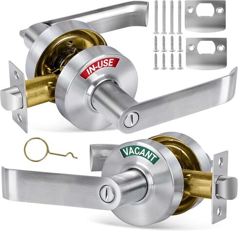 Bathroom Privacy Lever Lock with Large Vacant/Occupied Indicator (2 Pack), Commercial Grade Door Handle for Restrooms, ANSI Grade 2, Satin Nickel, Emergency Release Bathroom Lock in Kuwait