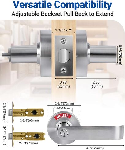 Bathroom Privacy Lever Lock with Large Vacant/Occupied Indicator (2 Pack), Commercial Grade Door Handle for Restrooms, ANSI Grade 2, Satin Nickel, Emergency Release Bathroom Lock in Kuwait