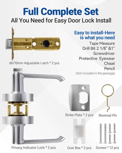 Bathroom Privacy Lever Lock with Large Vacant/Occupied Indicator (2 Pack), Commercial Grade Door Handle for Restrooms, ANSI Grade 2, Satin Nickel, Emergency Release Bathroom Lock in Kuwait
