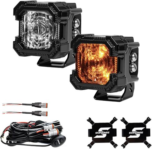 Suparee Recon 1 مصابيح LED مقاس 2 بوصة مع أغطية سوداء، 40 وات 3472LM شعاع الفيضانات والعنبر DRL ضوء كومبو، 136 نطاق واسع IP68/IP69K مكعب مقاوم للماء LED ضوء الطرق الوعرة لشاحنة الطرق الوعرة ATV UTV قارب السيارة in Kuwait