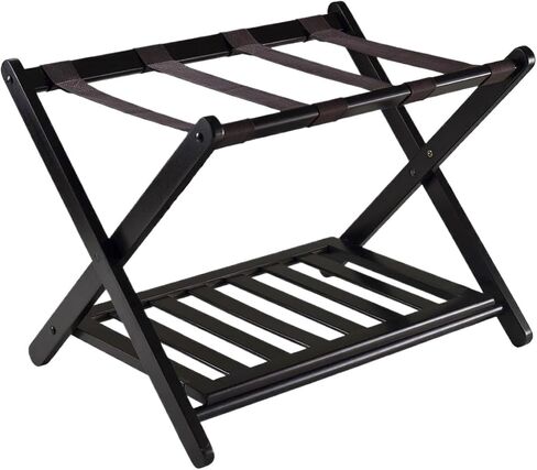 Rack,Foldable Bamboo Suitcase Stand with Storage Shelf Luggage Stand for Hotel Bedroom Guest Room Bedroom Hotel in Kuwait