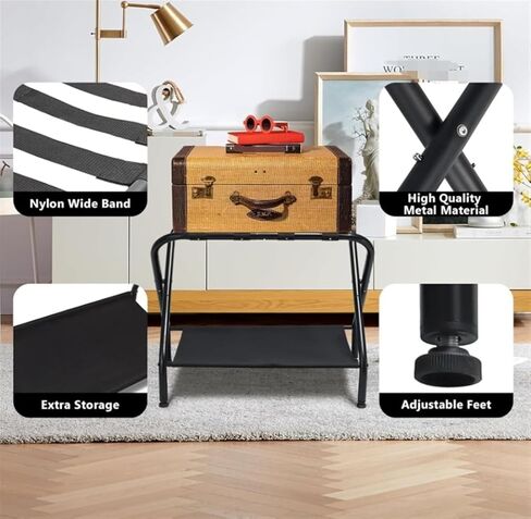 Rack,Folding Luggage Racks Carbon Steel Suitcase Stand with Storage for Guest Room Bedroom Hotel Bedroom Hotel in Kuwait