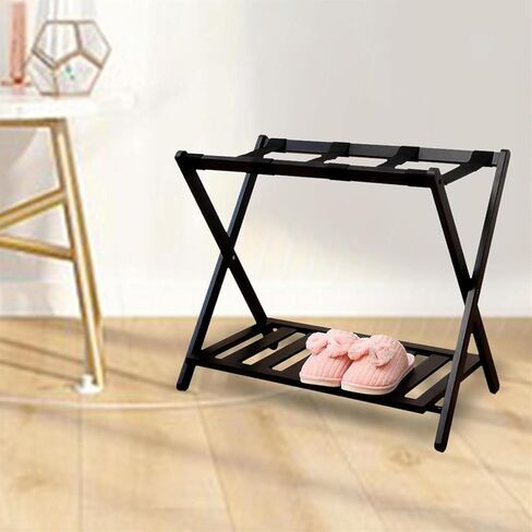 Rack,Foldable Bamboo Suitcase Stand with Storage Shelf Luggage Stand for Hotel Bedroom Guest Room Bedroom Hotel in Kuwait