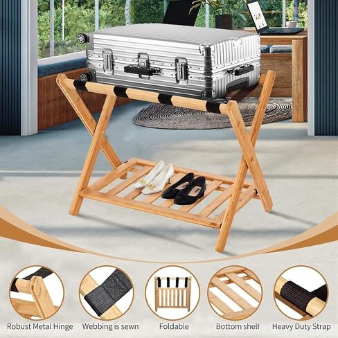 Rack,1 Pack Double Level Luggage Holder with Shoe Shelf Foldable Luggage Rack for Guest Room Bedroom Hotel in Kuwait