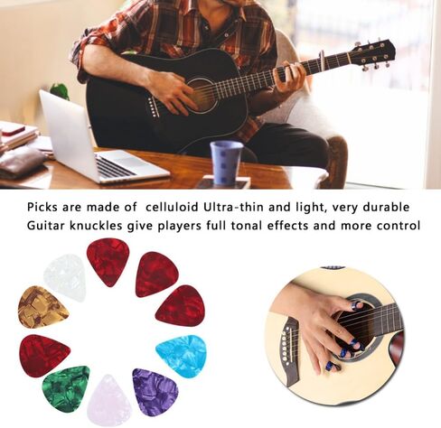 Slides (3 Metal + 1 Glass), 10 Celluloid Picks, 8 Finger Cots & Storage Box for Electric/Acoustic Guitar (Multi-Color, 60mm Length, 25mm OD)‌ in Kuwait