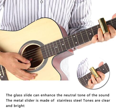 Slides (3 Metal + 1 Glass), 10 Celluloid Picks, 8 Finger Cots & Storage Box for Electric/Acoustic Guitar (Multi-Color, 60mm Length, 25mm OD)‌ in Kuwait