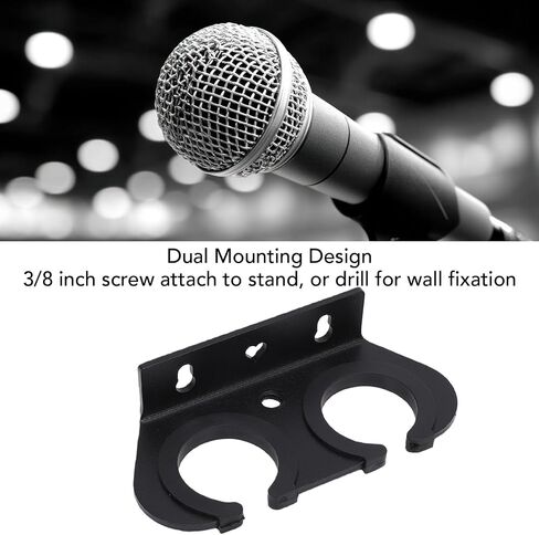 Fockety 2 Slot Multi Microphone Holder, Wired and Wireless Mics Storage Hanger Holds up to 2 Handheld Dynamic Mics, Dual Microphone Holder with Non Slip Rings for Studio, Karaoke in Kuwait